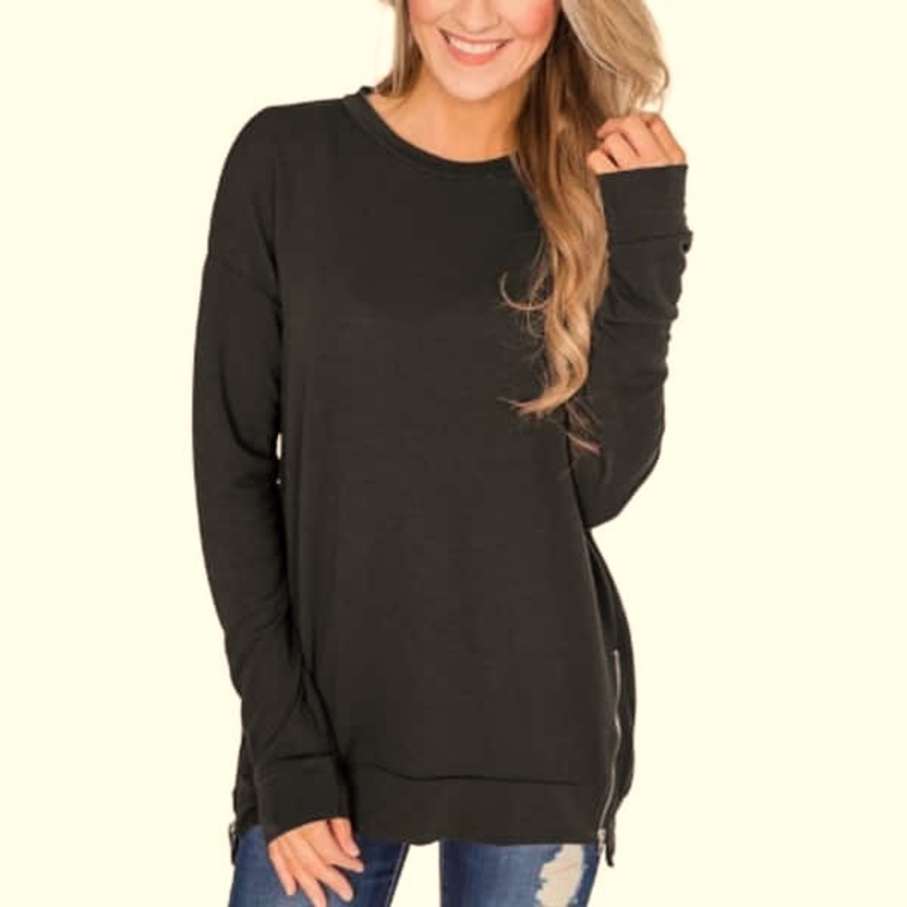 Black Aspire sweater with zipper on the side